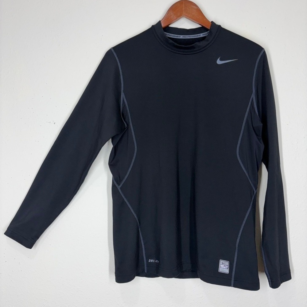 Nike Pro Combat Mens Long Sleeve Size M Black Dri-FIT Compression Mock Neck Top